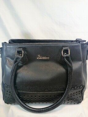 KKxiu Black Faux Leather Satchel Purse Boho Laser Cut Medium Work Bag Tote
